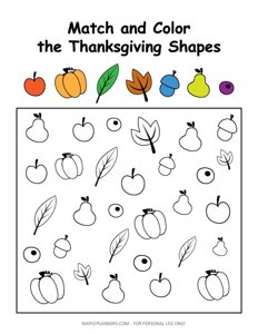 Match and Color the Thanksgiving Shapes