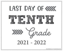 Last Day of 10th Grade Sign (Editable)