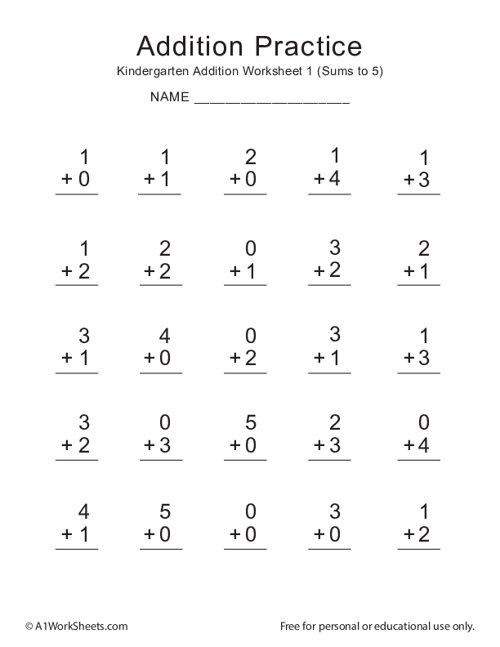 Grade 1: Addition Worksheets without Regrouping