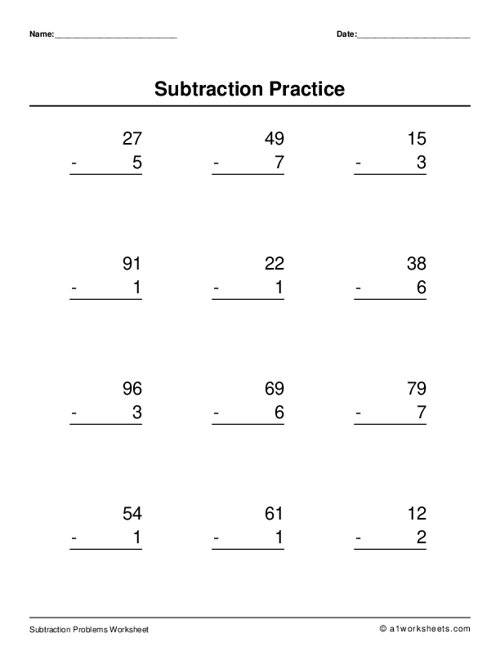 Subtract 1-digit from 2-digit (No Regrouping)