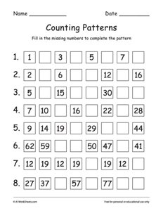 Number Patterns Worksheets #1