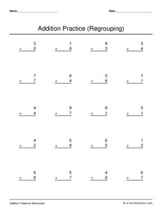Single Digit Addition with Regrouping (4 Sheets)