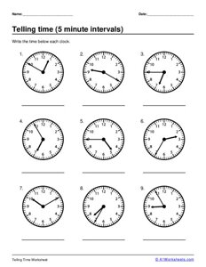 Telling Time - 5 minute intervals #1