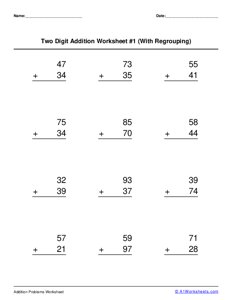 Two 2-Digit Addition (with Regrouping) Worksheet #1
