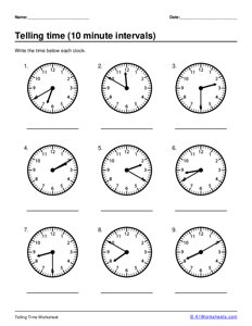 Telling Time - 10 minute intervals #1