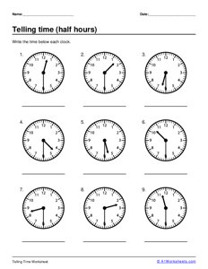 Telling Time - Half Hours #1