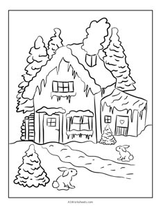 Winter House Coloring Pages