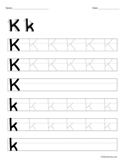 Alphabet Letters Tracing K Worksheet Printable