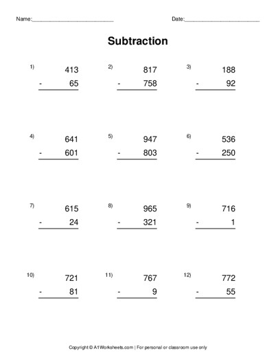 multi digit subtraction worksheet maker