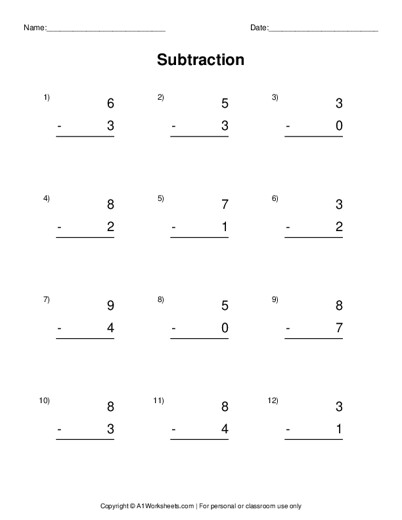 single digit subtraction worksheet maker