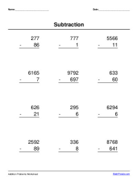 multi-digit subtraction worksheet maker