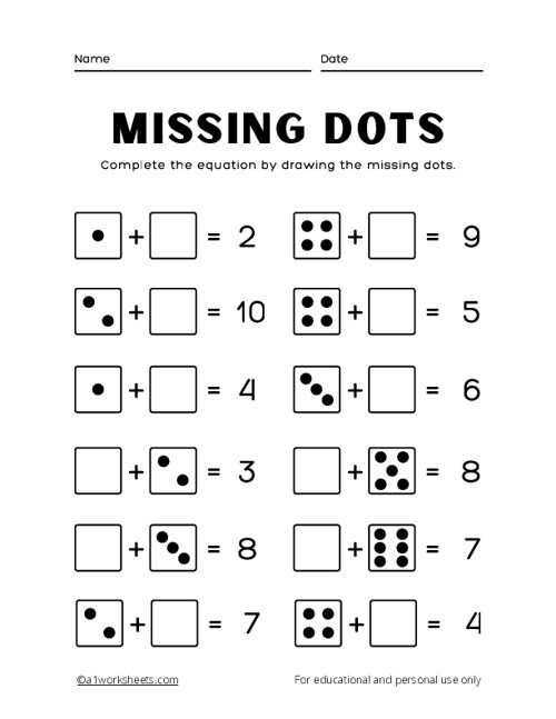 Free Printable Math Worksheets Add the Missing Dots
