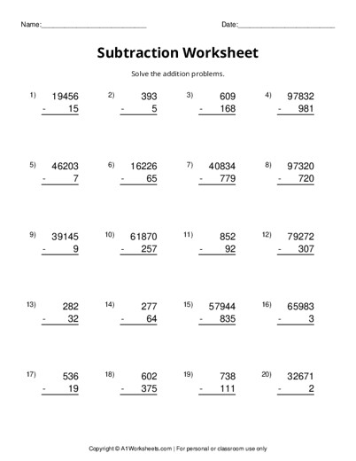 Printable Subtraction Worksheets