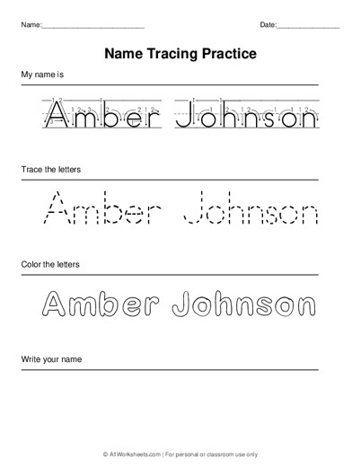 Name Tracing Practice Worksheets